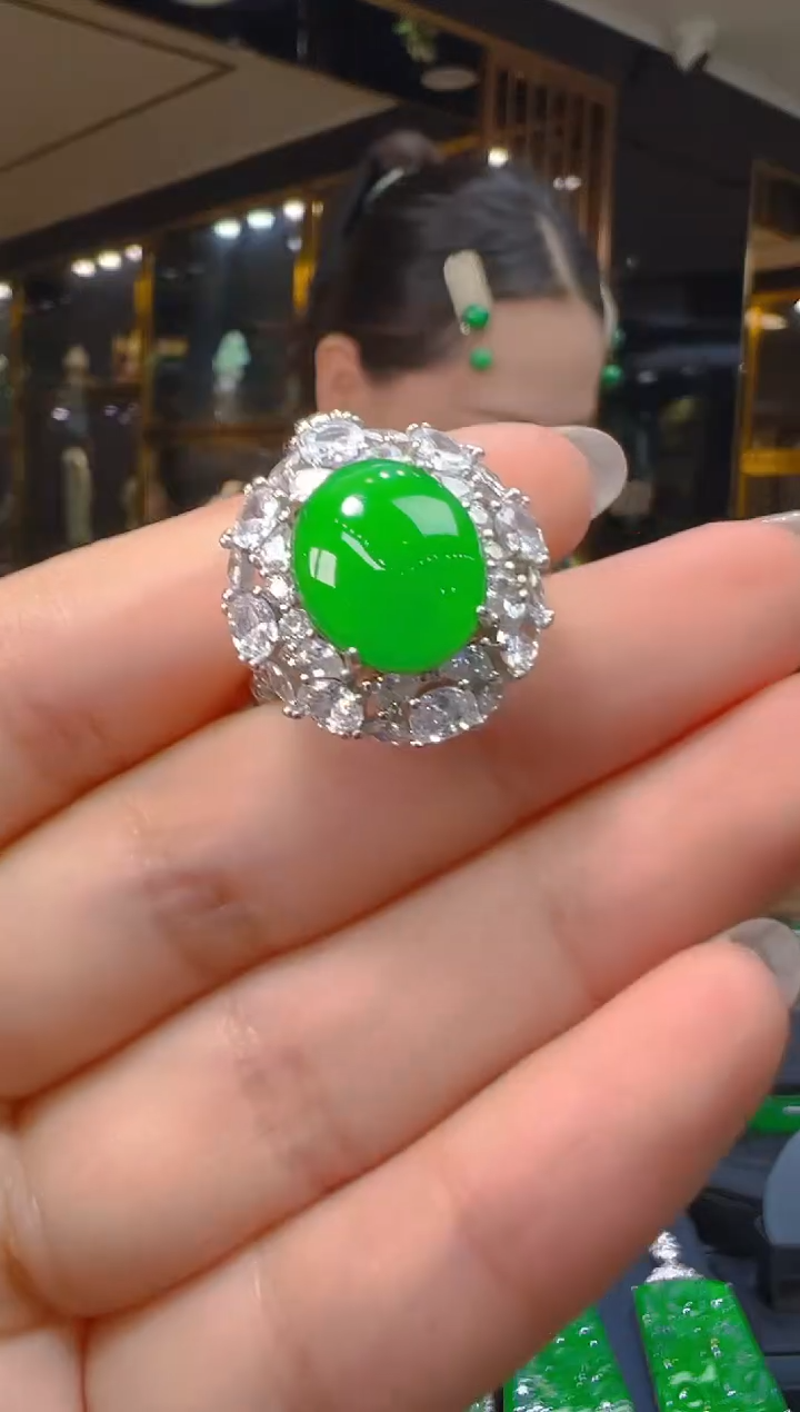 银S925镶嵌戒指翡翠012（多样性发其一）
