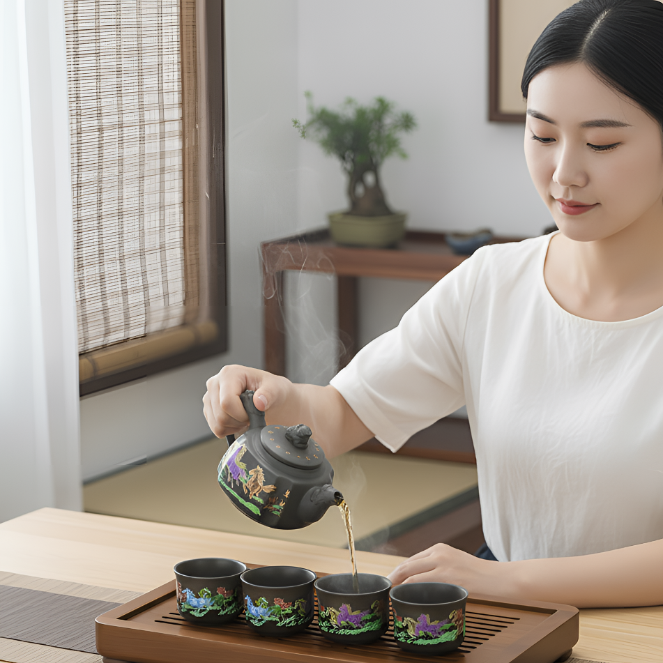 【旺】马到成功变色四方壶  一壶四杯