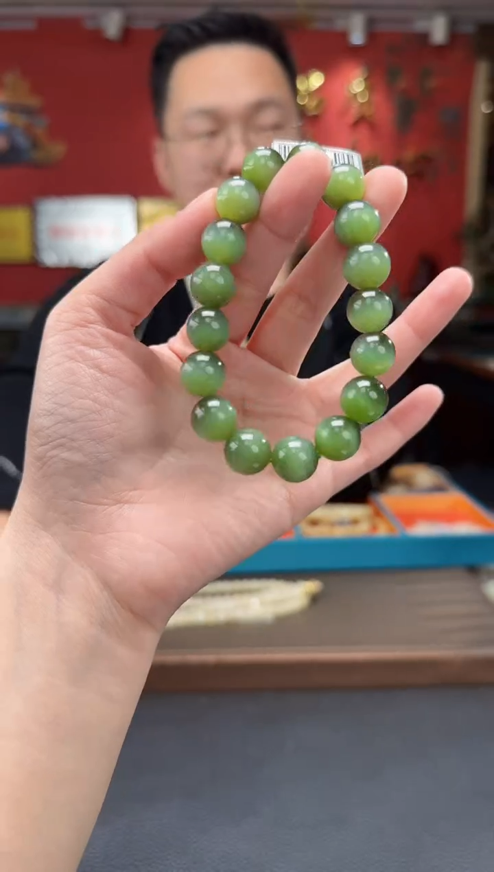 【闪购商品】和田玉手串未镶嵌碧玉猫单圈手串【微纹】