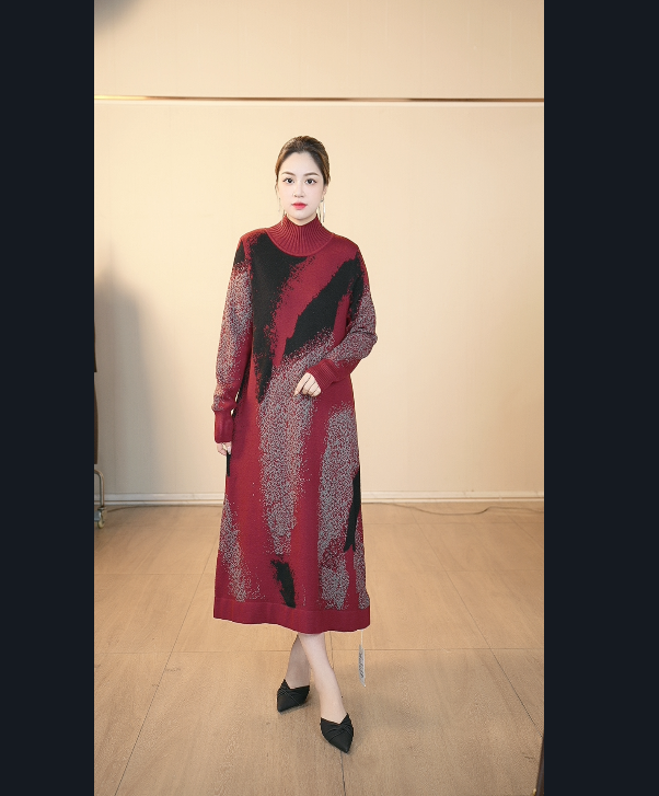 【嘉施兰格】1813时尚半高领连衣裙2025爆款潮流中长款裙子冬上新