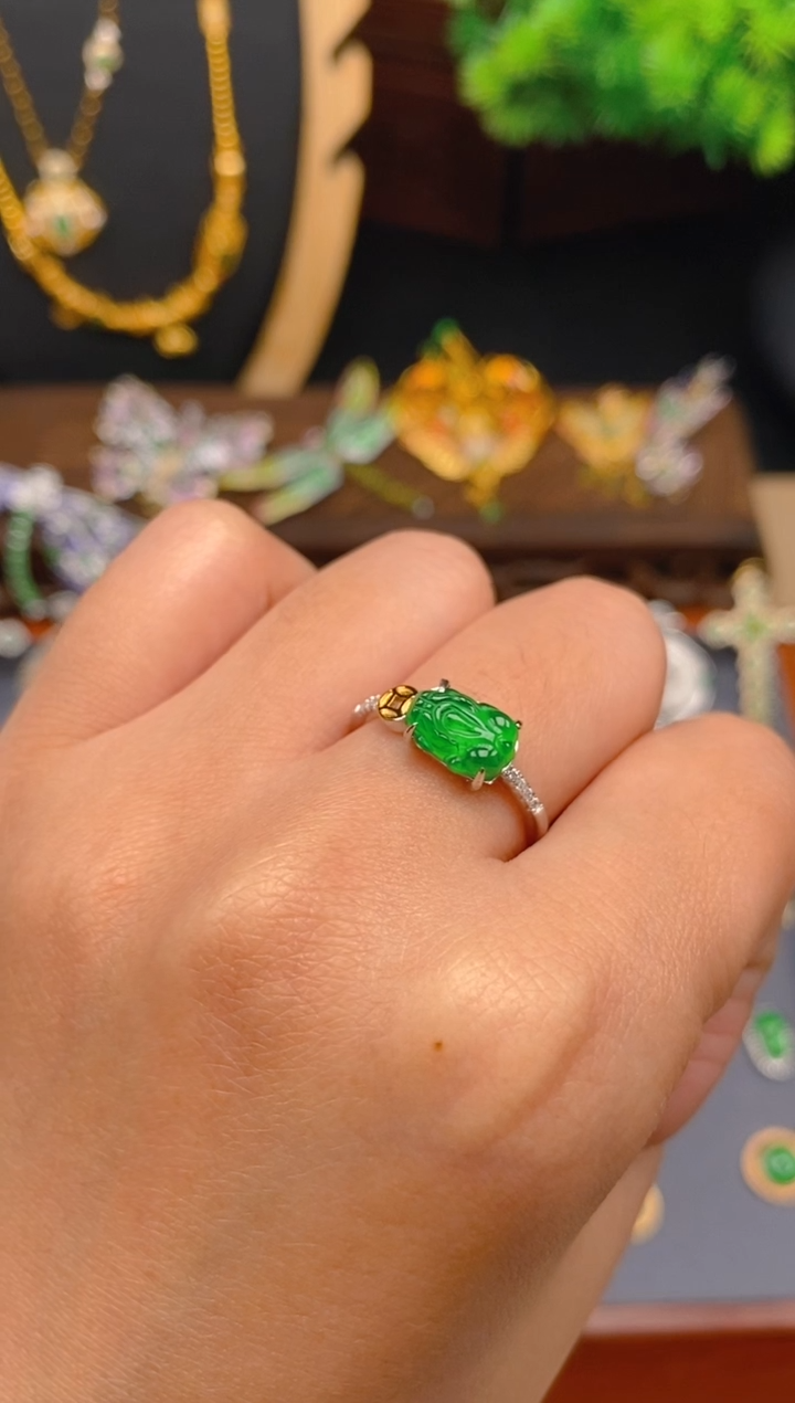 【闪购商品】翡翠戒指银S925镶嵌貔貅戒指
