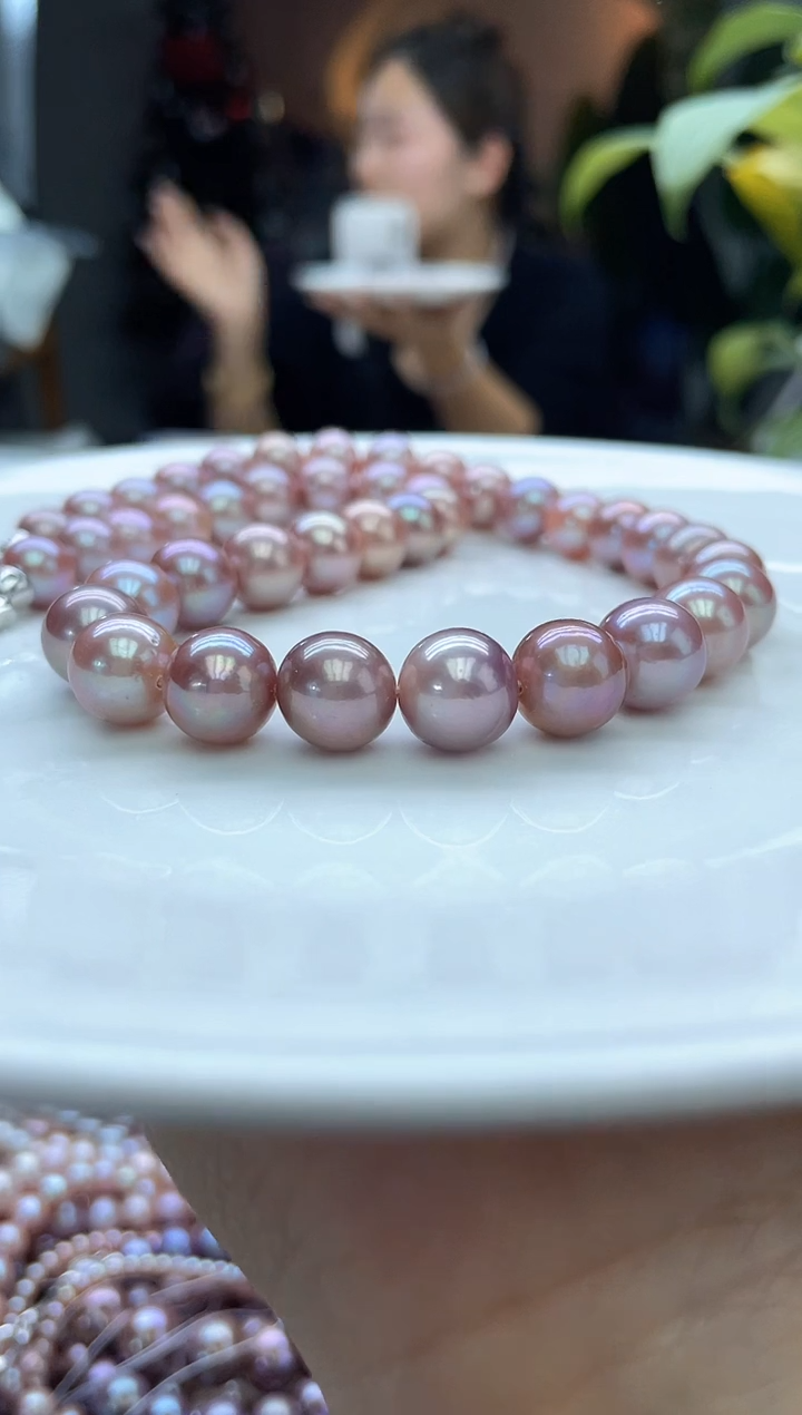 未镶嵌项链淡水珍珠9-10mm粉紫全珠项链(多样性发一）