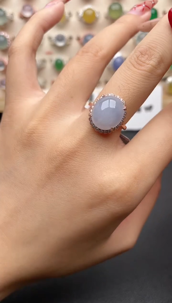 【闪购商品】翡翠戒指银S925镶嵌一物一证一礼盒