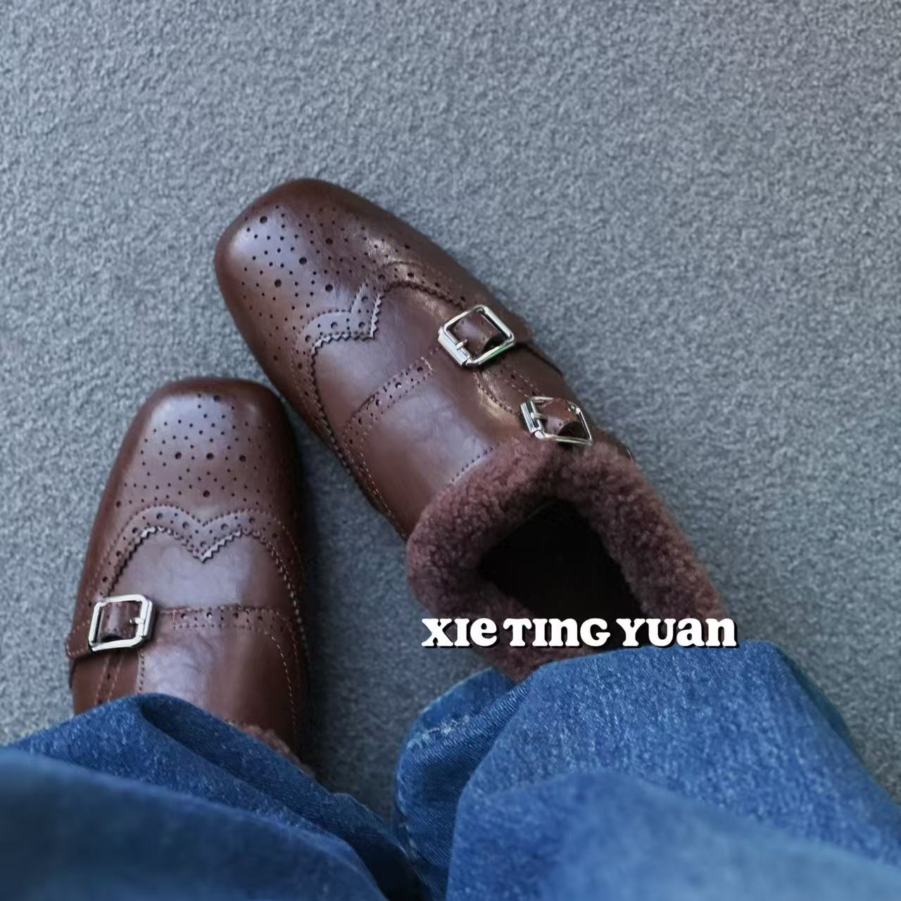 微瑕复古布洛克雕花加绒保暖小皮鞋12008