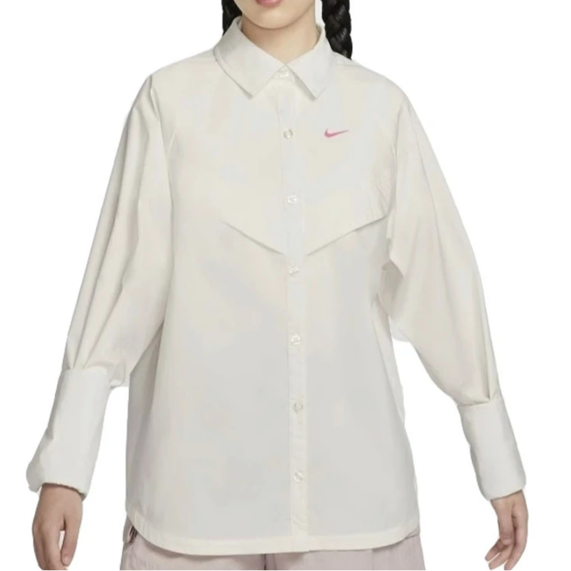 Nike  梭织 长袖超宽松胸部V字形设计长袖衬衫 帆白HM4627-133  