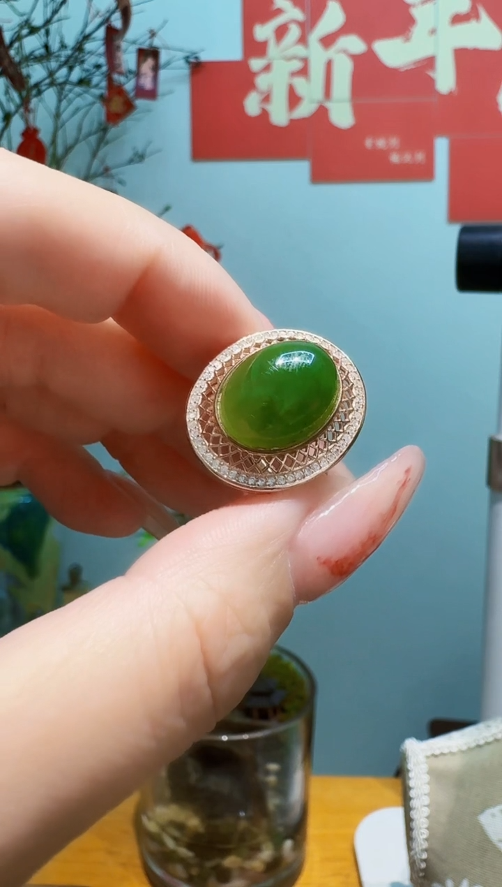 【闪购商品】和田玉戒指银S925镀金镶嵌0946