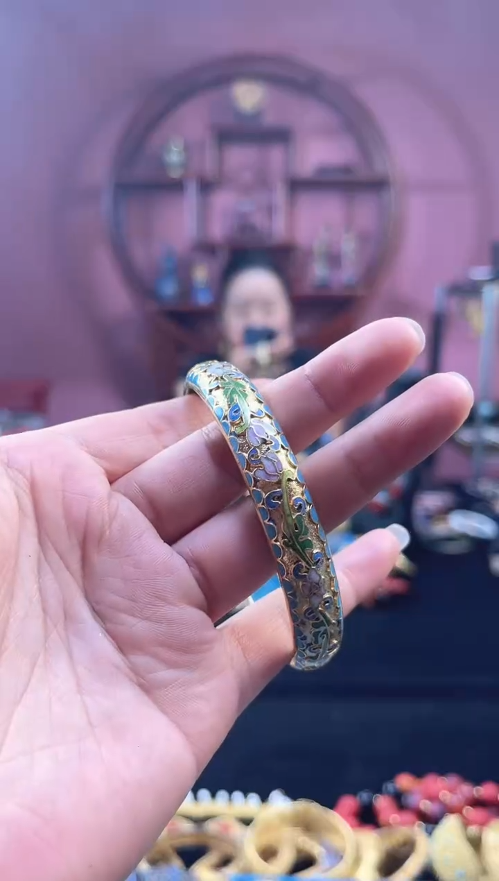非遗 景泰蓝金地手镯 60-65可戴 天蓝