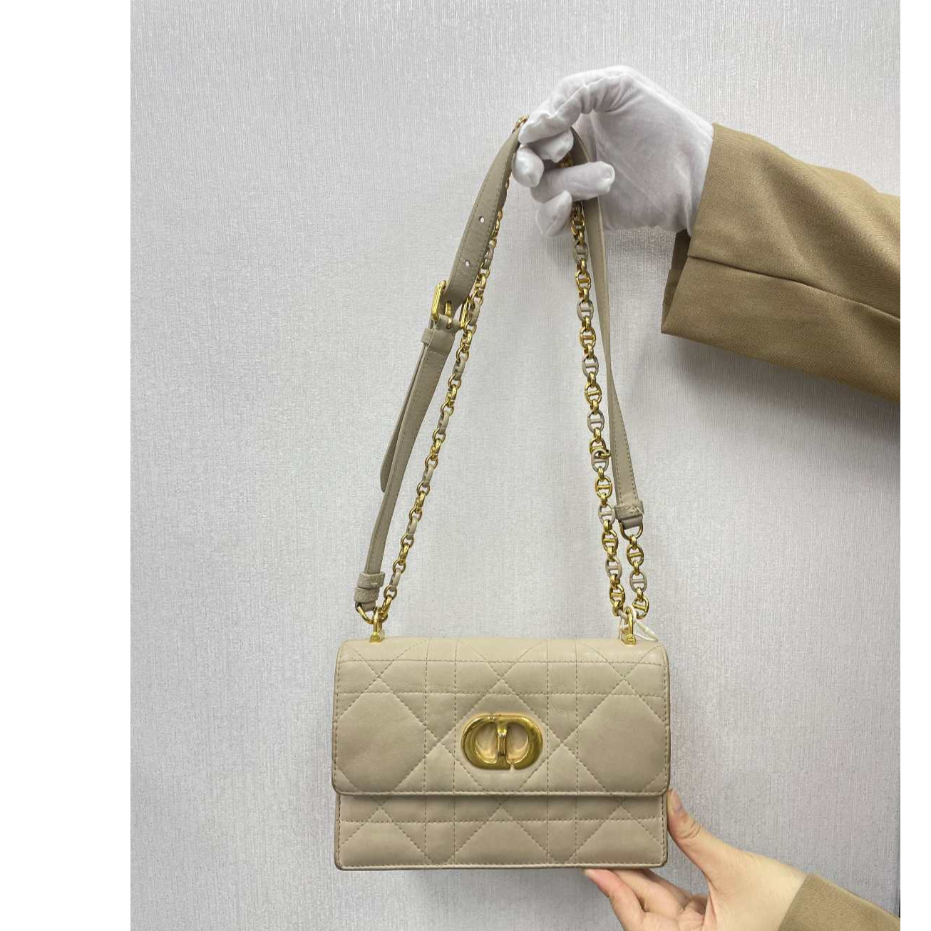 95新 DIOR/迪奥 奶茶色链条包/云海优选/H18543