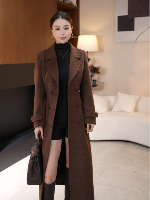 长袖长款拼接常规款秋冬毛呢外套双面呢毛呢冬季CR2502