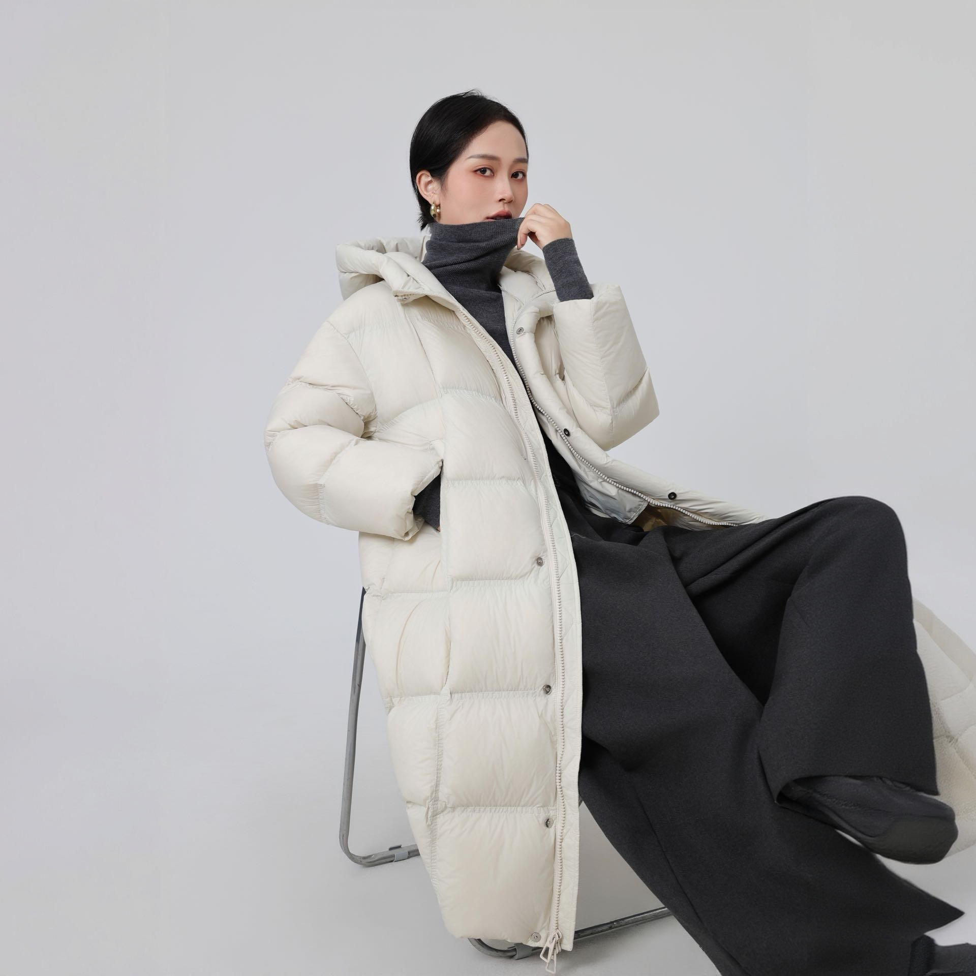 90绒零动感泡芙中长款加厚保暖连帽冬季羽绒服