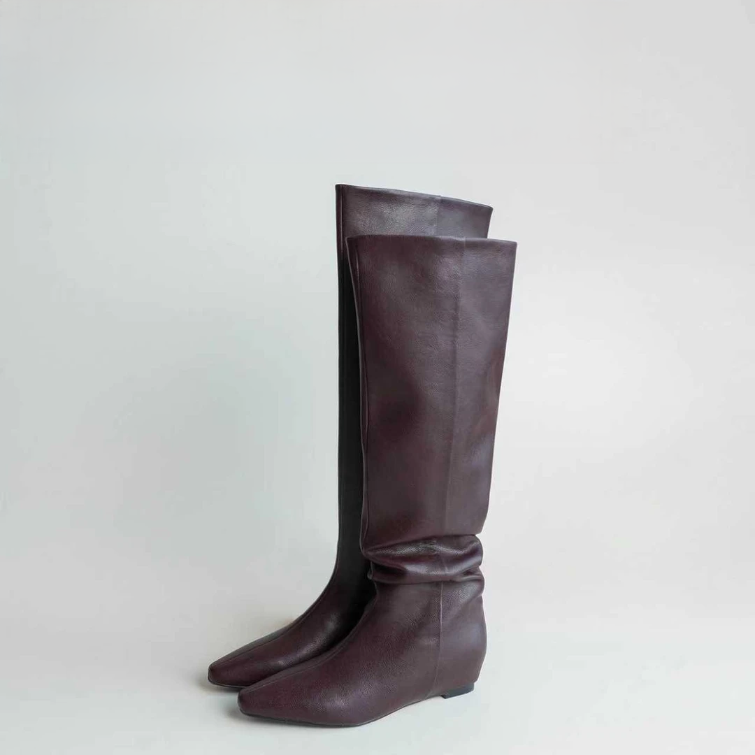 女壹号·4.5cm【34-40】及膝内增高长靴真皮绒面两版本长靴女靴子