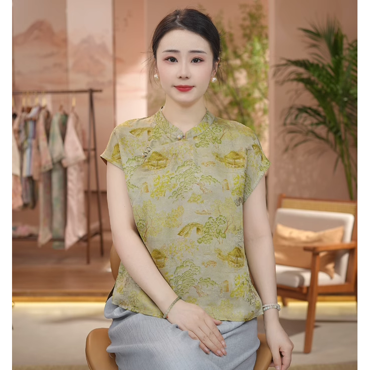 《 渺渺清风-短袖》新中式提花国风时尚休闲透气短袖衬衫上衣