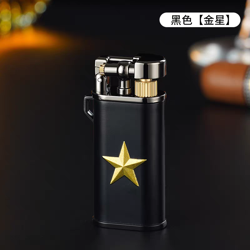 XF5505 黑色五角星 复古抬臂斜火迷你老式打火机