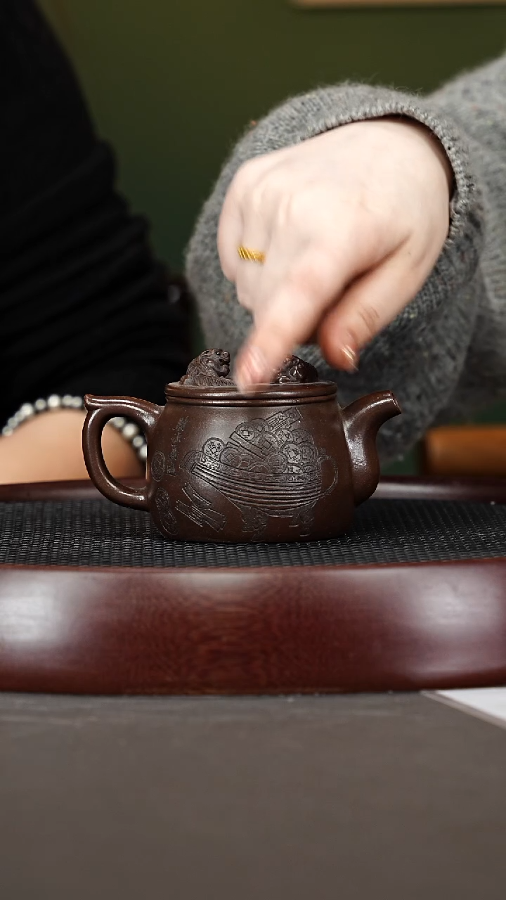 茶壶紫砂75QYJ财源广进 老紫泥230cc