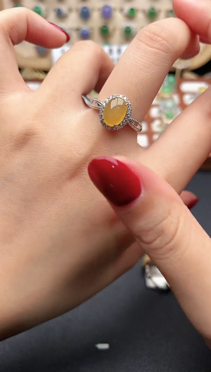 银S925镶嵌戒指翡翠一物一证一礼盒