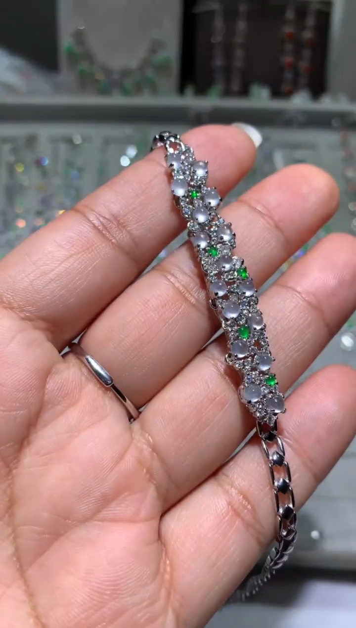 银S925镶嵌翡翠耳饰手链