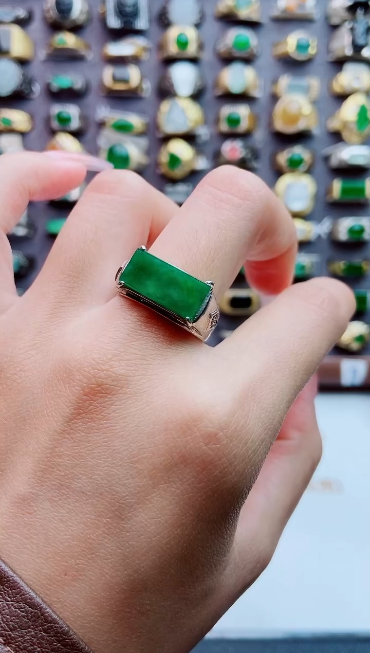 银S925镶嵌戒指翡翠天然翡翠男戒