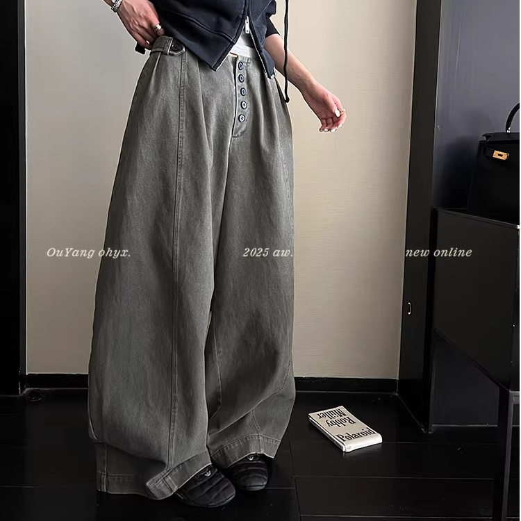 欧阳'肯豆同款'定制款轻弯刀！新疆100棉水洗做旧加绒阔腿裤