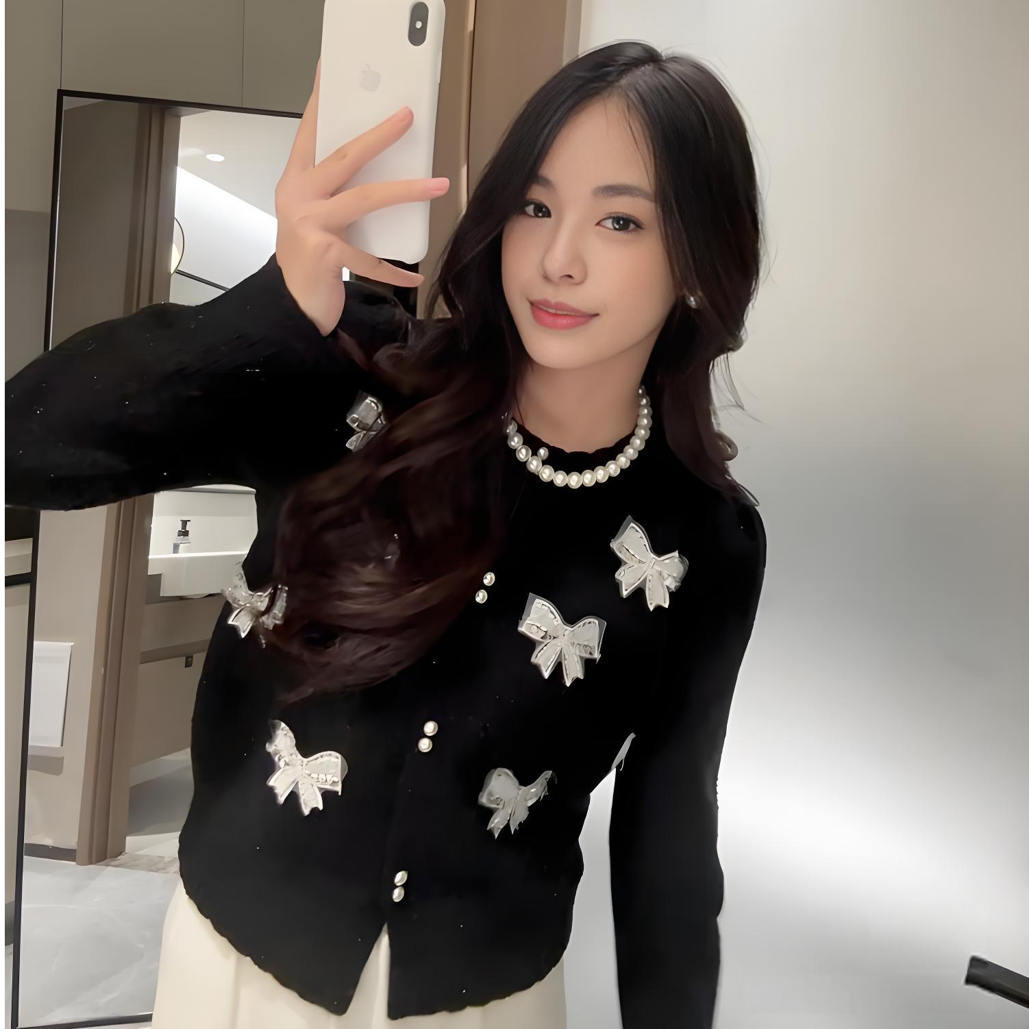 韩版高级感小众轻奢软糯开衫毛衣特色蝴蝶结设计感高品质亮闪毛衣