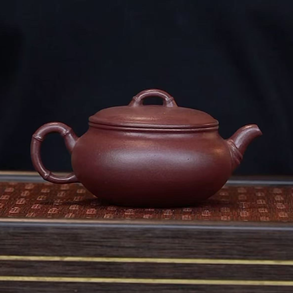 ZFF全砂底槽青[竹节扁腹220CC]原矿手工紫砂壶