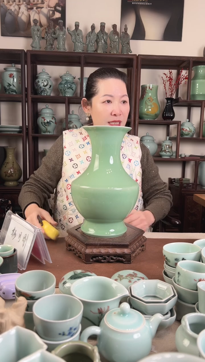 纯手工 梅青 花瓶L