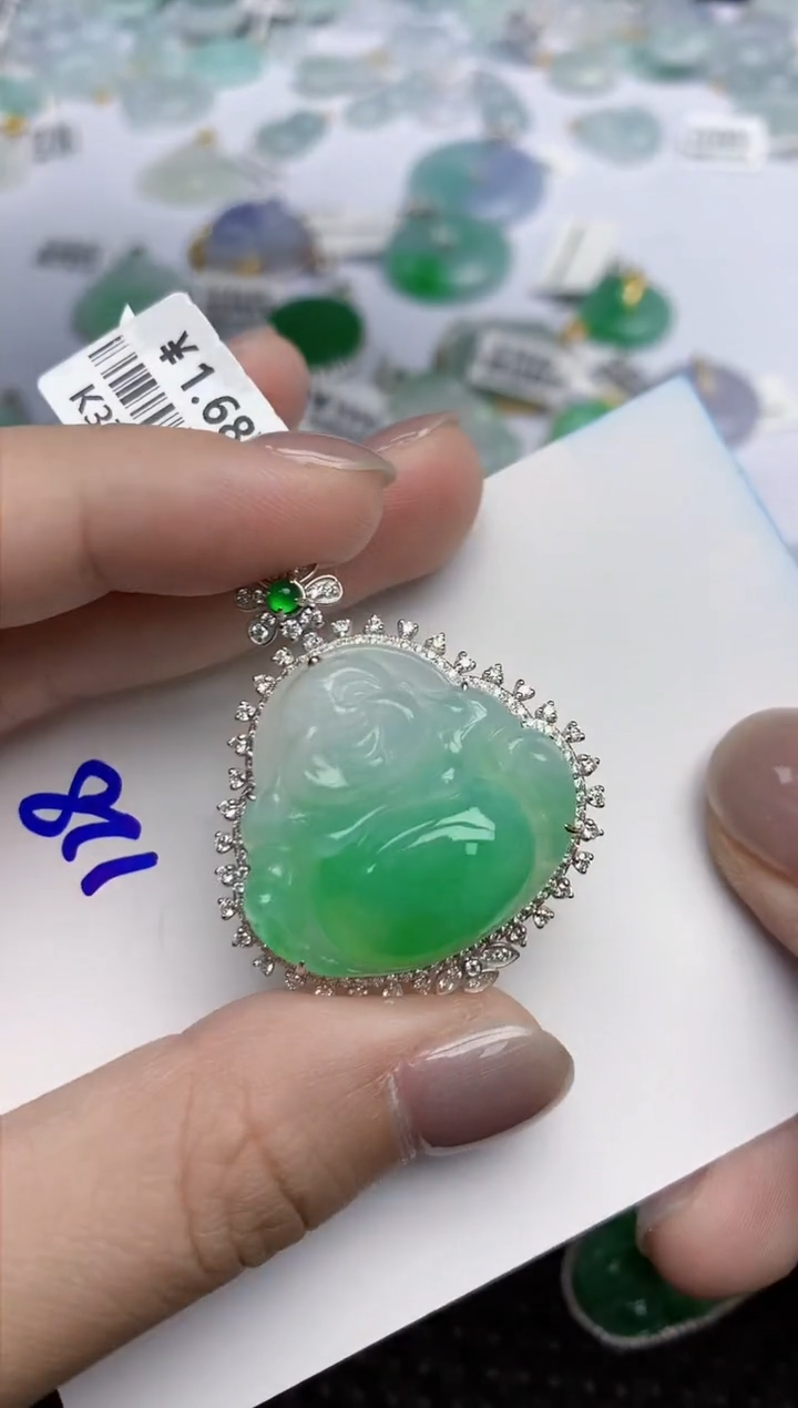 【闪购商品】翡翠颈饰18K金镶嵌天然翡翠A货