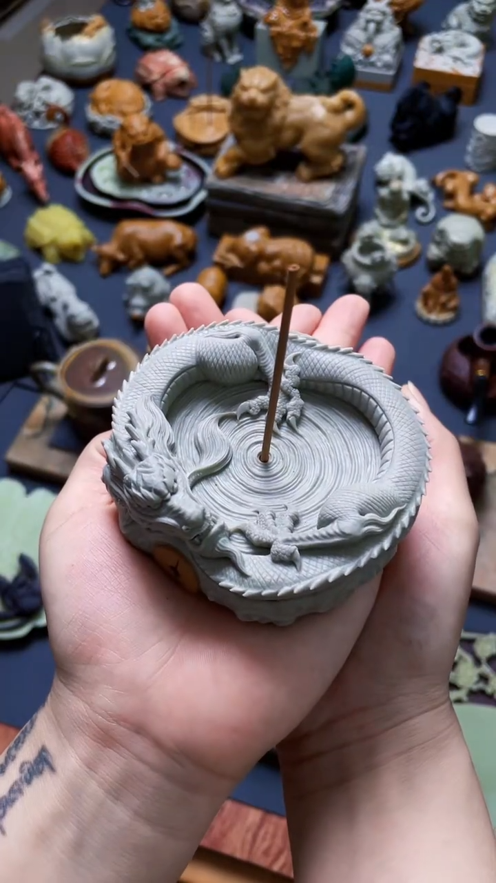 松花石盘龙香插盖置