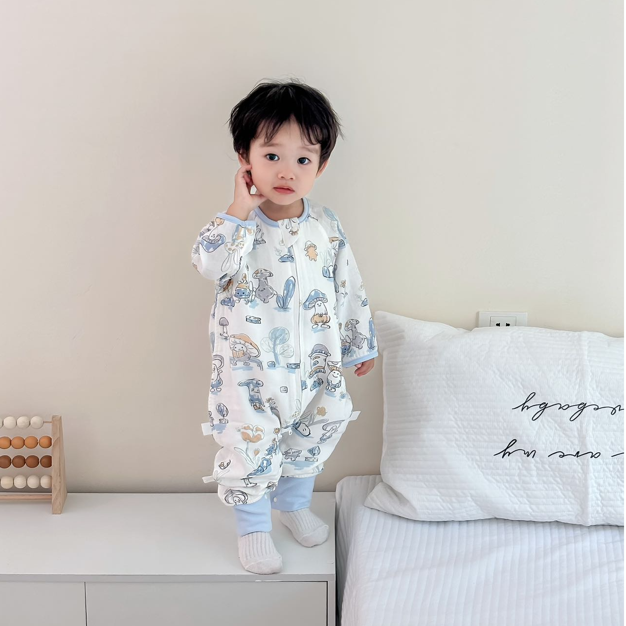贝梦宁新品双层七分袖男宝婴幼儿宝宝薄棉睡袋分王叔家的宝宝睡袋