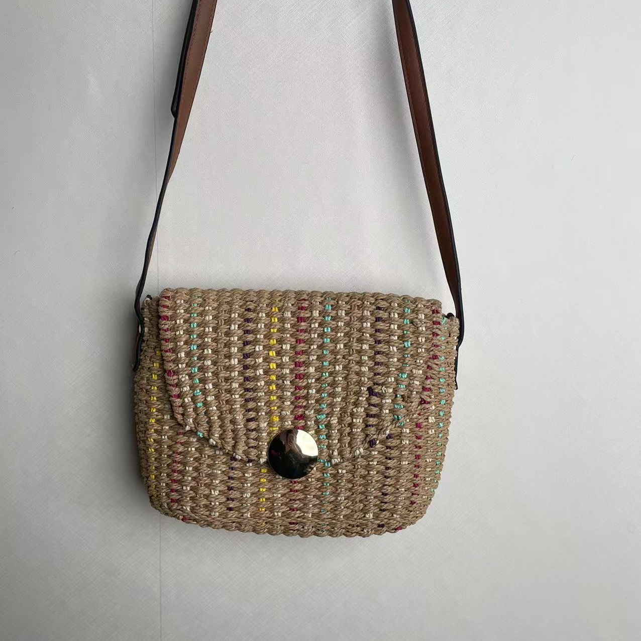 单根编织甜美风编织包磁扣斜挎包轻奢斜跨包肩包百搭女士