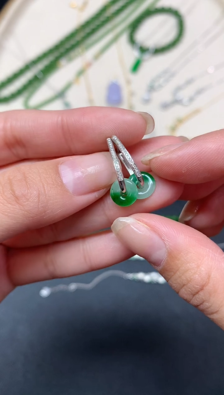 【闪购商品】翡翠耳饰18K金镶嵌耳饰A102|2980