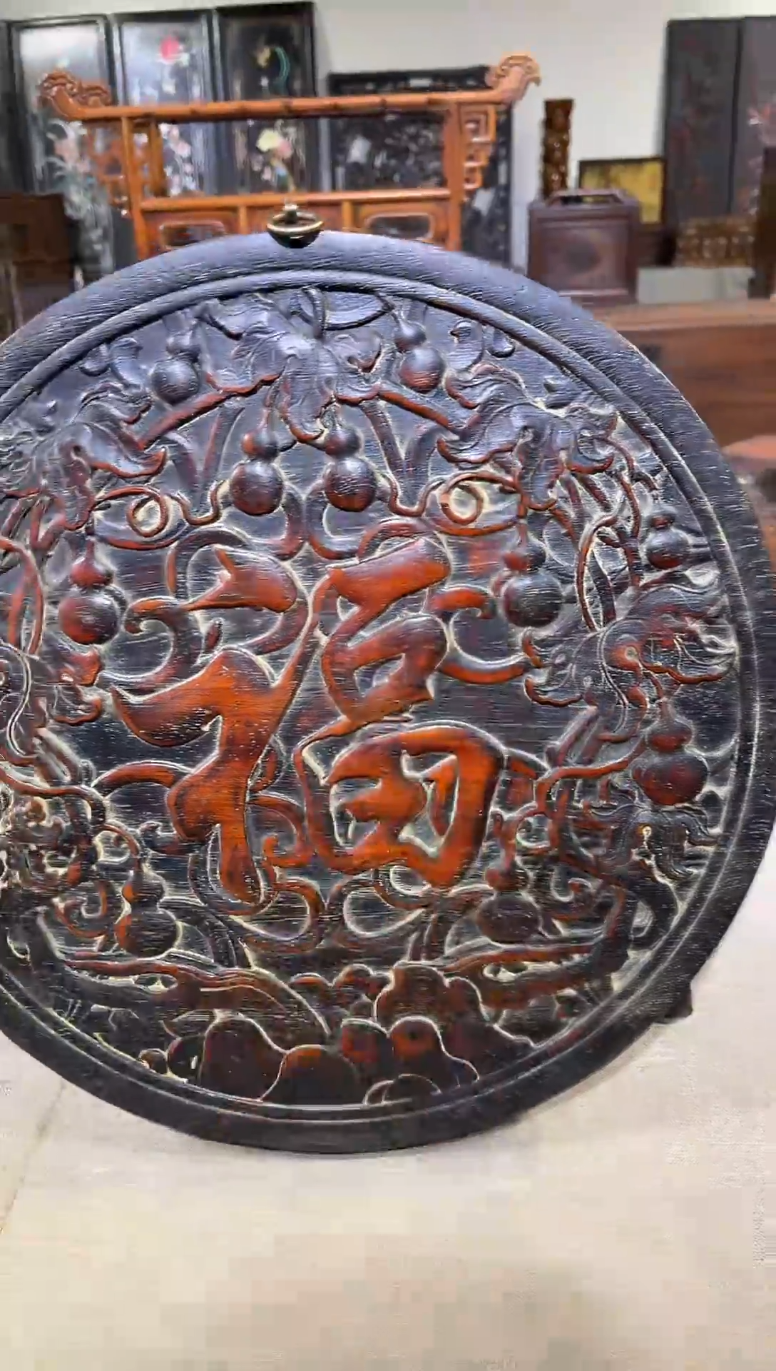 檀香紫檀（小叶紫檀）圆福字雕刻摆件