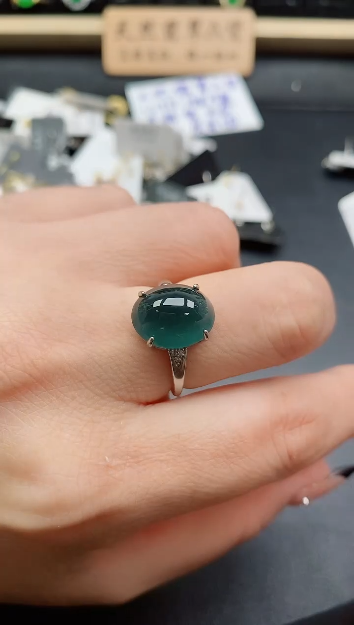 银S925镶嵌戒指翡翠1