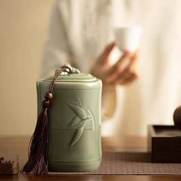 纳兰 青瓷四方节节高升茶叶罐（福0040）