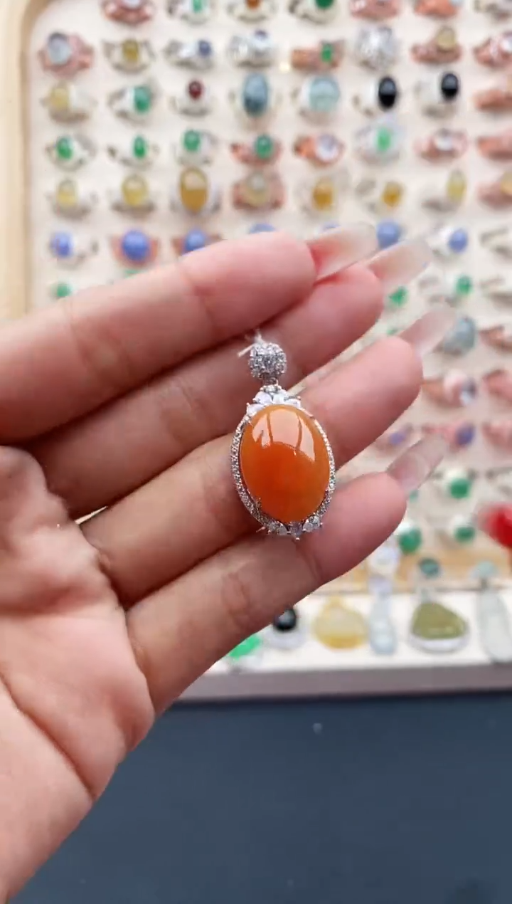 【闪购商品】翡翠颈饰银S925镶嵌缅甸天然A货翡翠333  3+