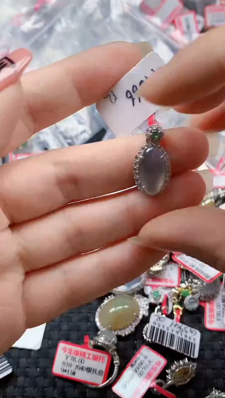银S925镶嵌戒指翡翠天然A货缅甸翡翠