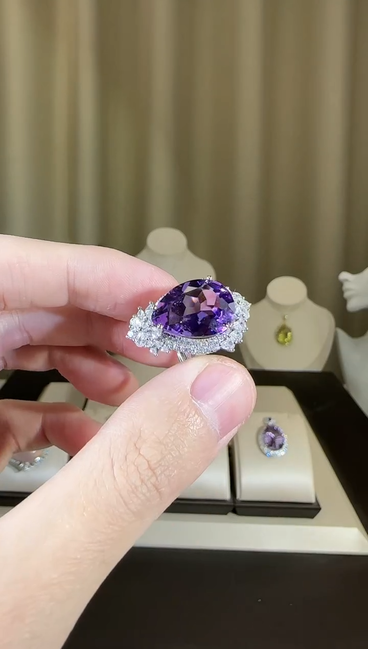 【闪购商品】紫晶戒指银S925镶嵌12*16mm