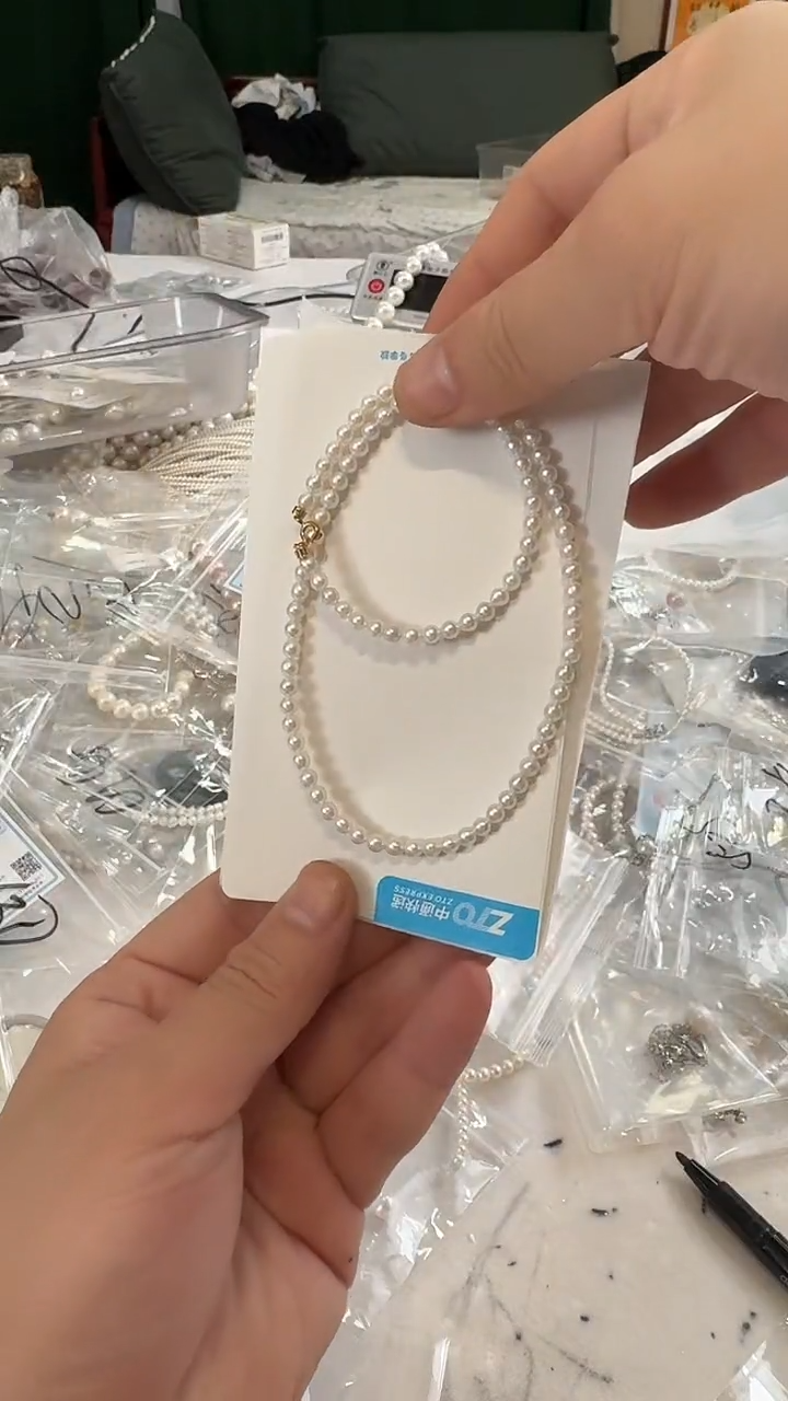 项链18K金镶嵌淡水珍珠4mm（18K金贴片）孤品