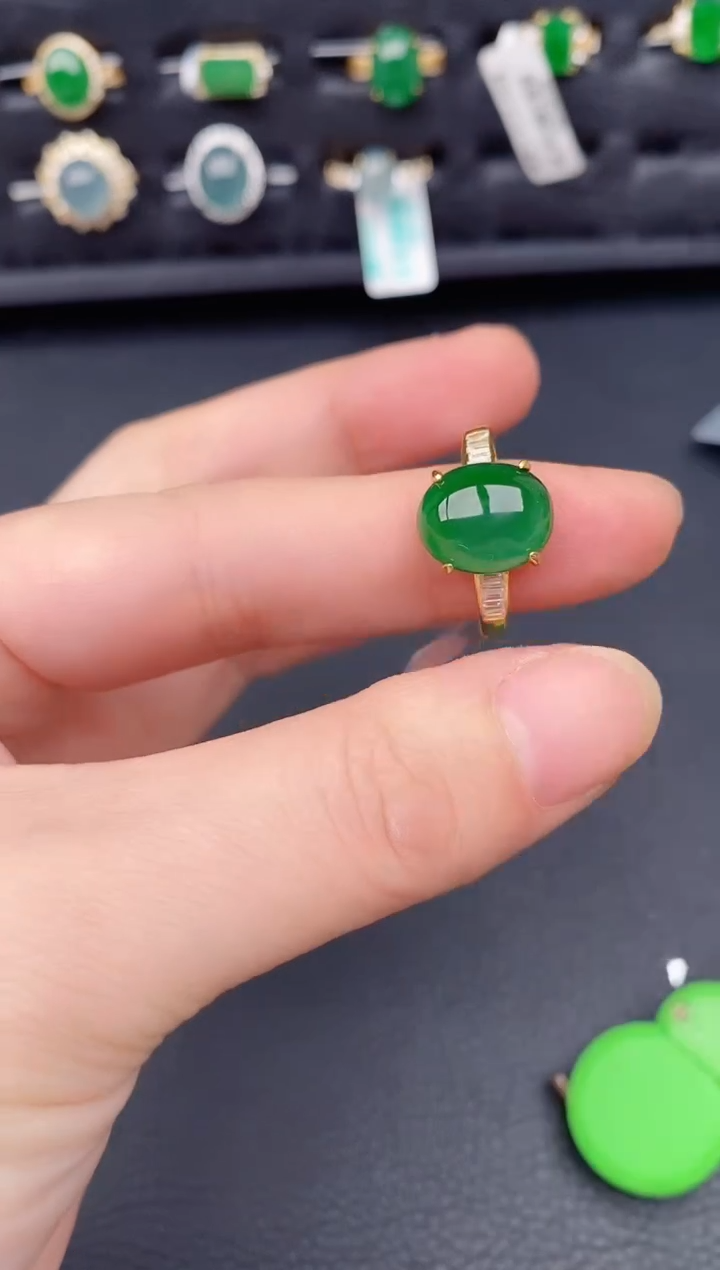 银S925镶嵌戒指翡翠天然a货翡翠345