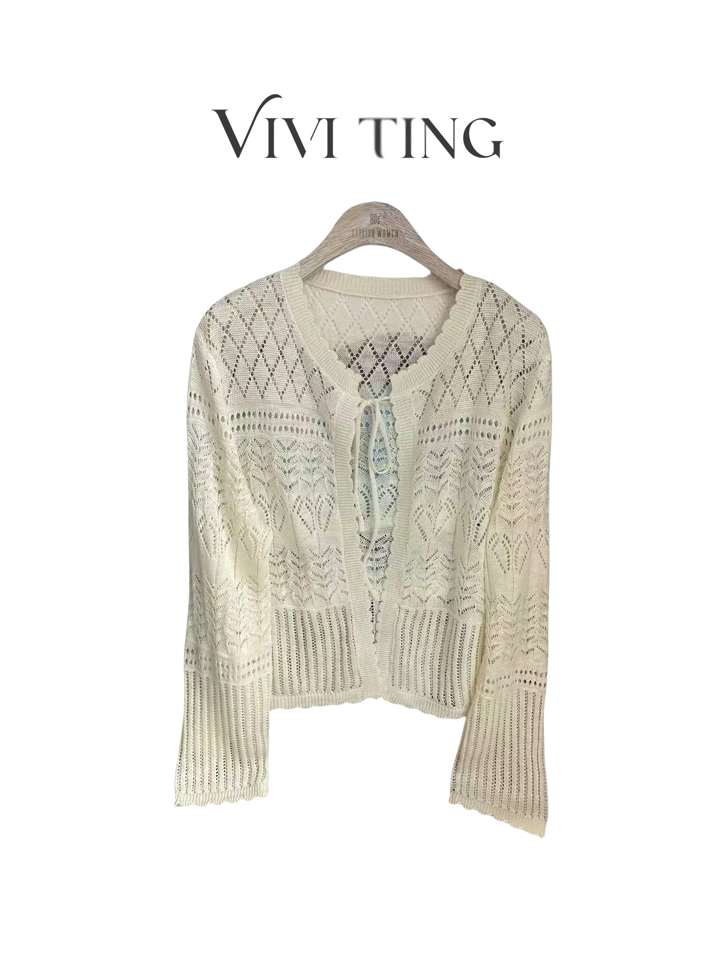 【VIVI·TING】婷姐推荐夏季镂空长袖绑绳针织上衣s659