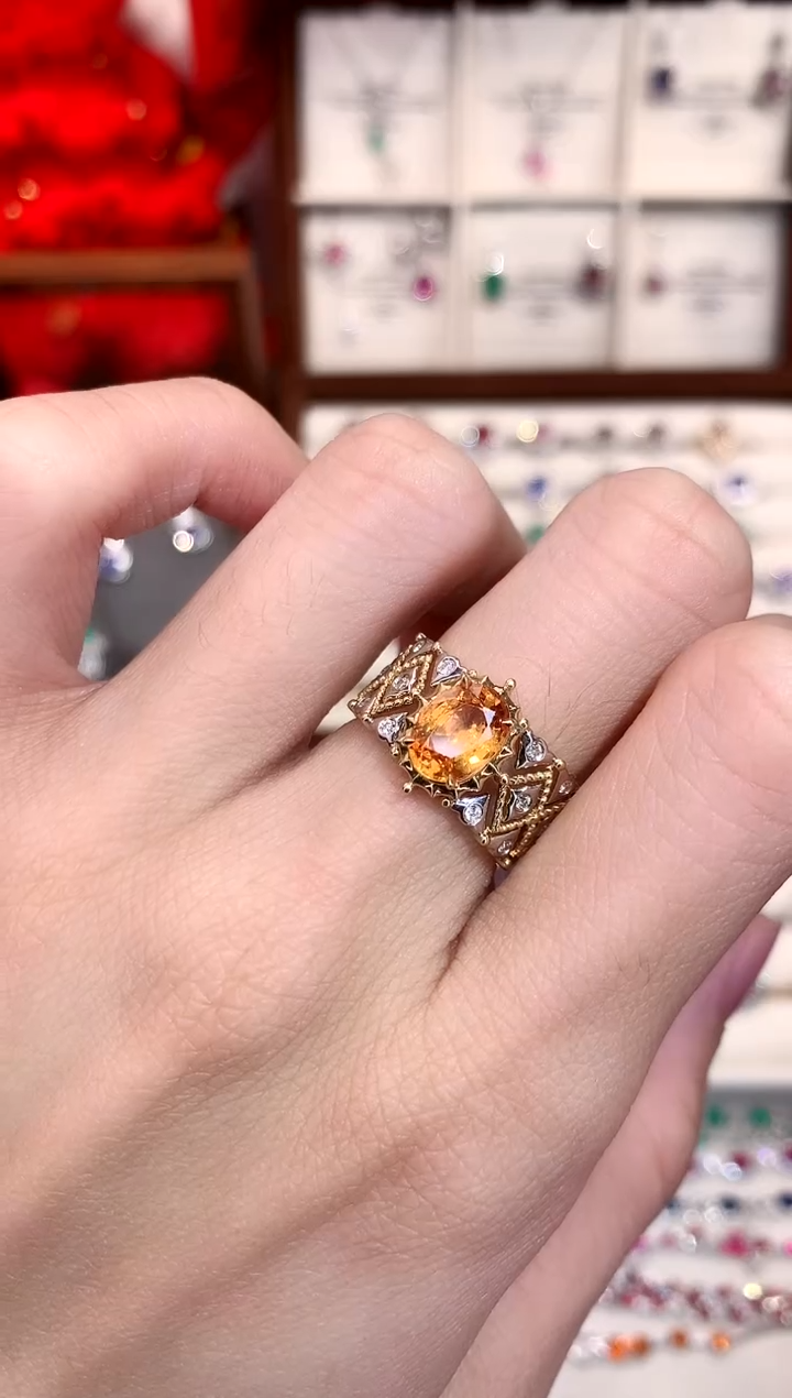 【闪购商品】石榴石（芬达石）戒指18K金镶嵌2.04ct/天然宝石/