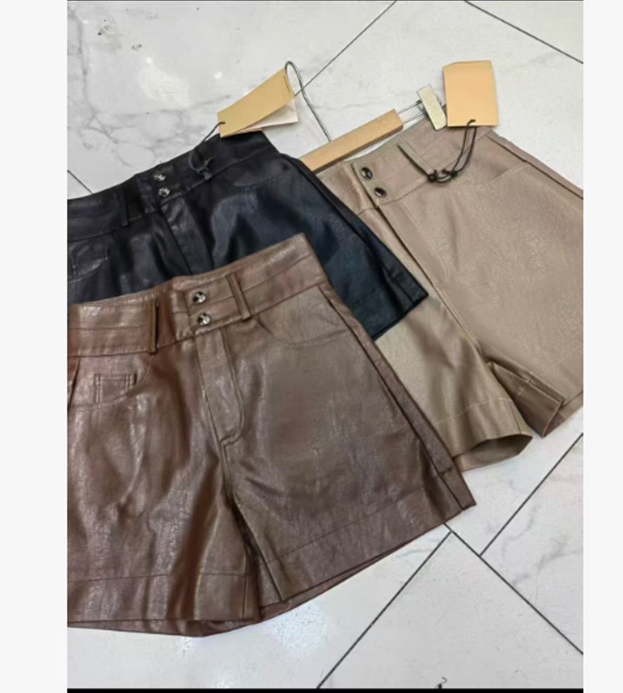 D25 120908 皮裤女短裤新款高腰显瘦百搭直筒靴裤