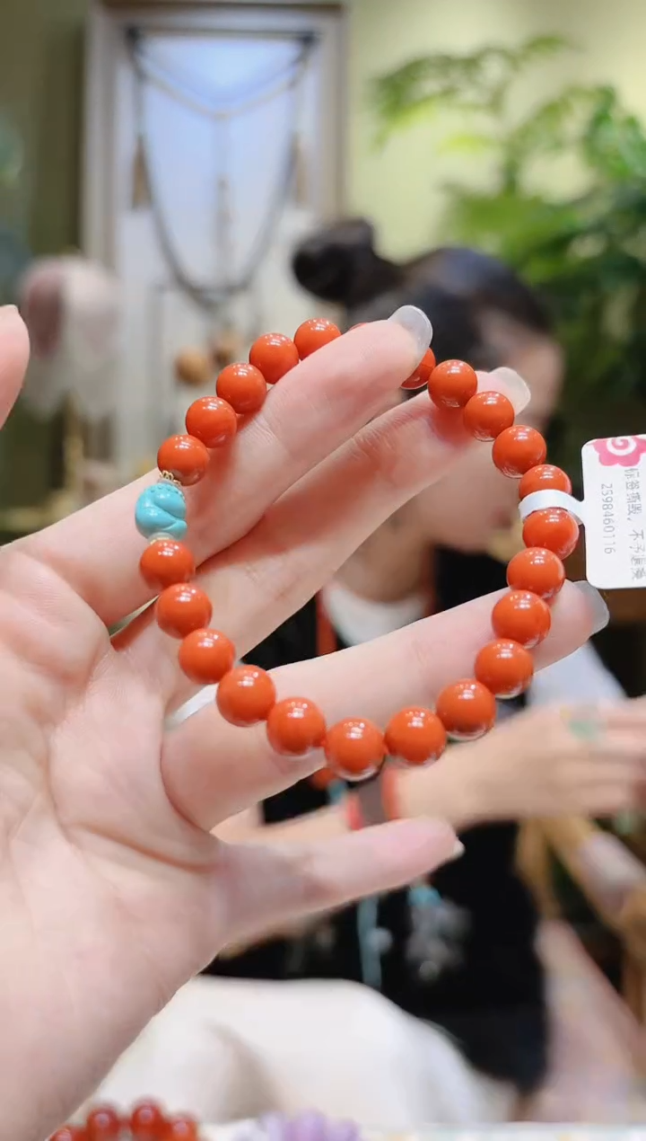 【闪购商品】南红玛瑙手串18K金镶嵌绿松无相佛南红手串