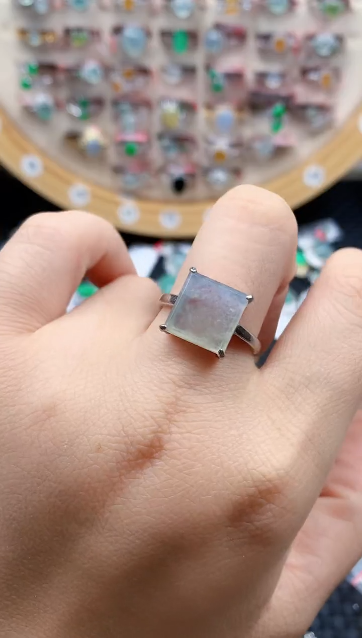 银S925镶嵌戒指翡翠天然A货缅甸翡翠