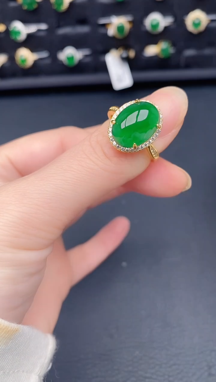 银S925镶嵌戒指翡翠天然a货翡翠87