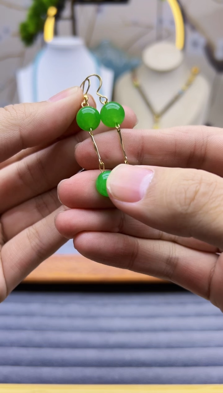 【闪购商品】和田玉耳饰14K金镶嵌e273```````````