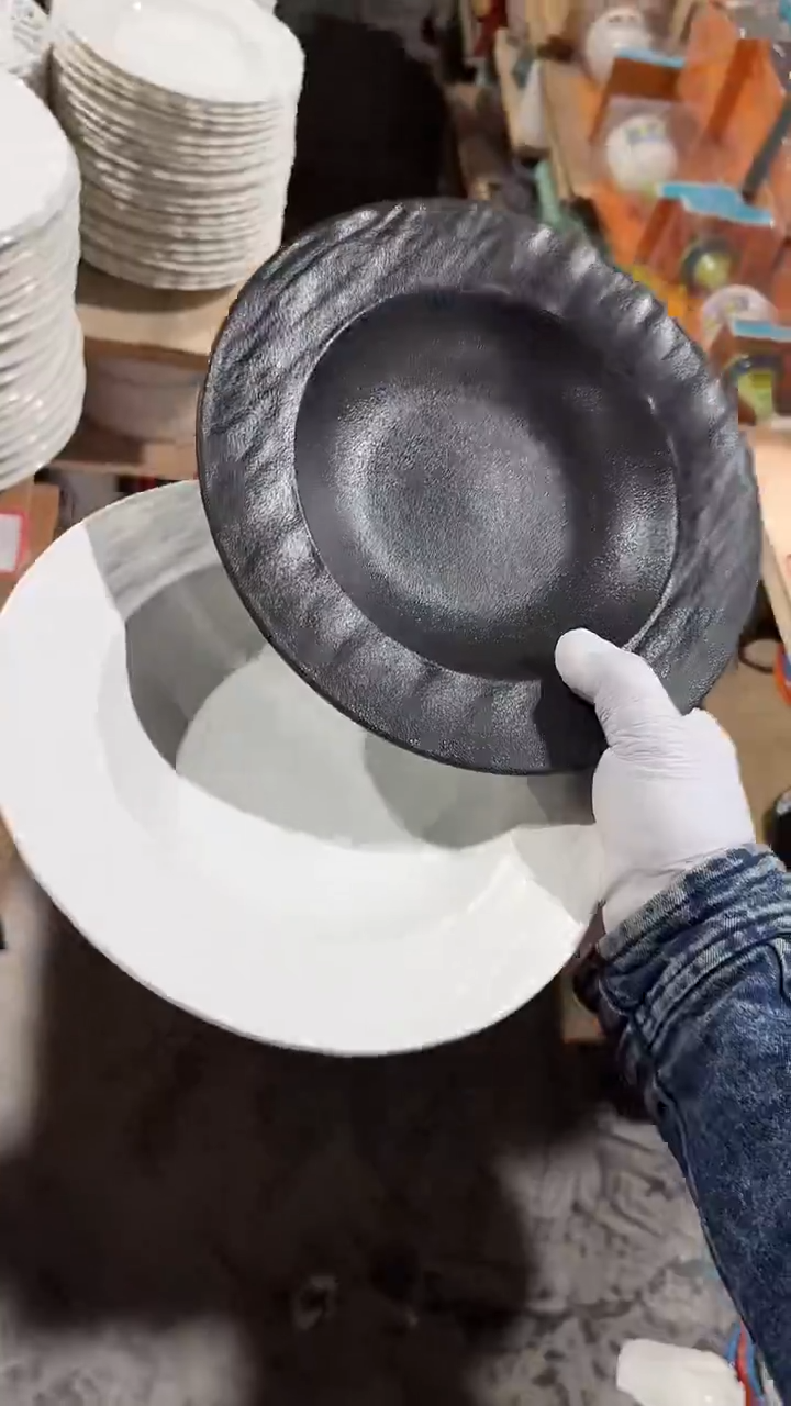 陶瓷2个岩石纹草帽深盘微瑕 凑满20元包邮