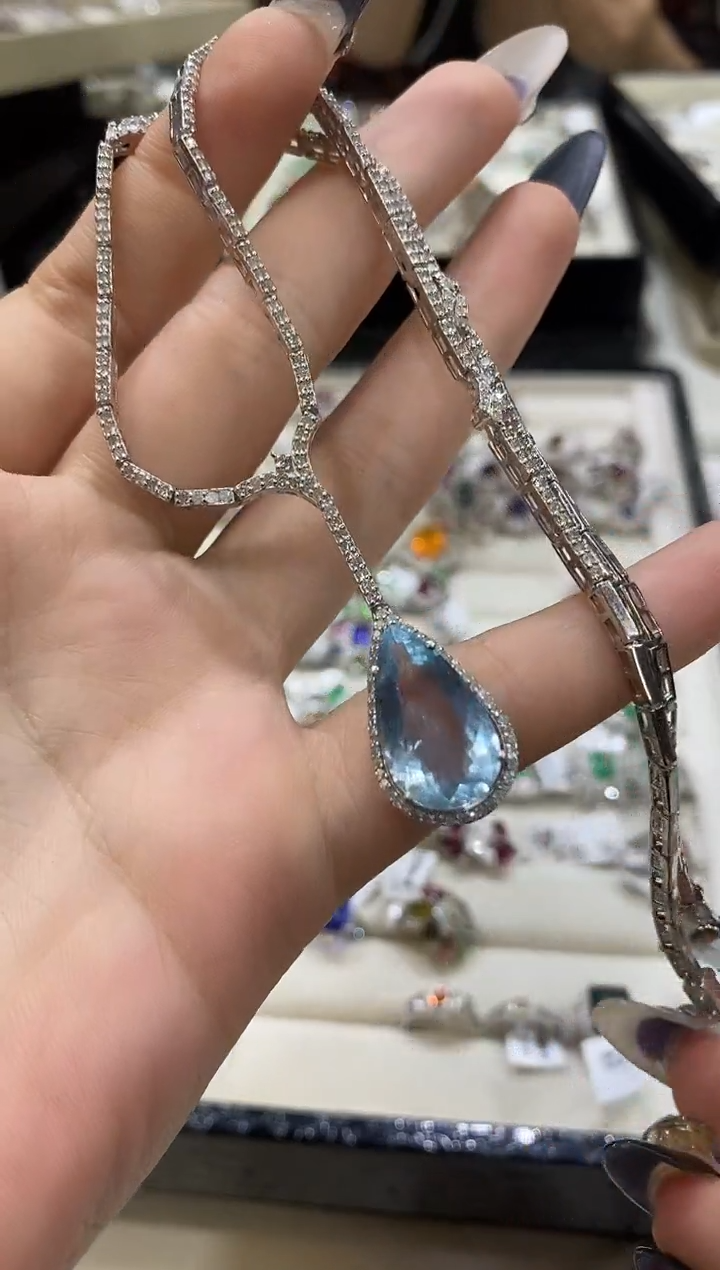 银S925镶嵌项链定制海蓝宝石枕***?楚楚珠宝中古甄选不退换