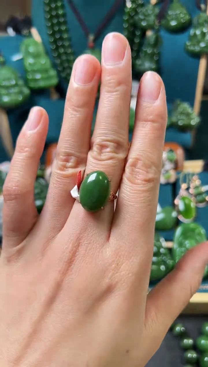 【闪购商品】和田玉（碧玉）戒指银S925镶嵌碧玉