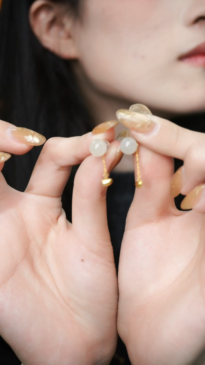 【闪购商品】和田玉耳饰18K金镶嵌耳饰