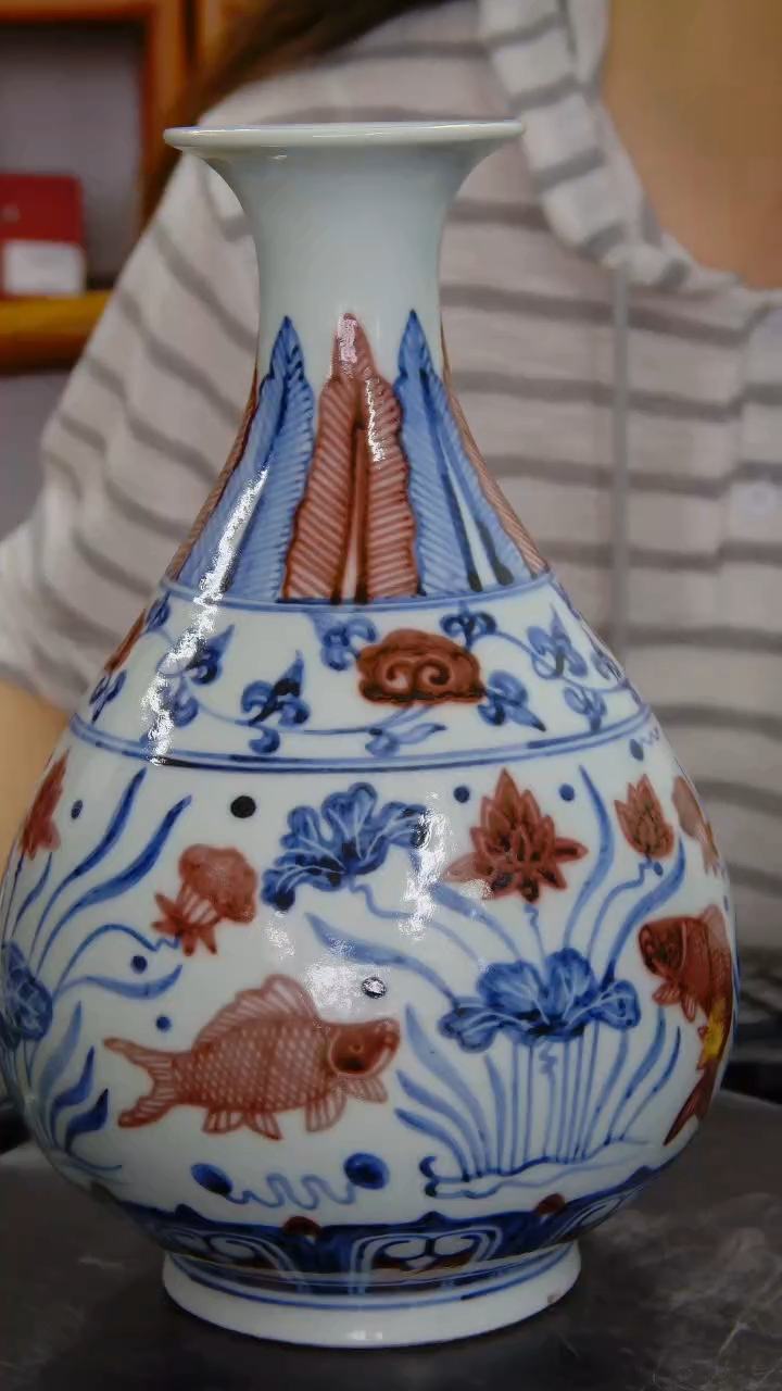 瓶青花釉里红鱼藻纹玉壶春b002